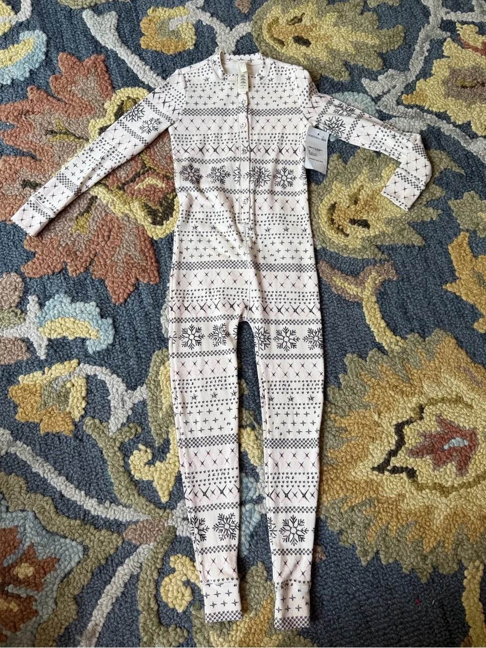 SKIMS Cream Fair Isle Kids One-Piece Footie Pajamas